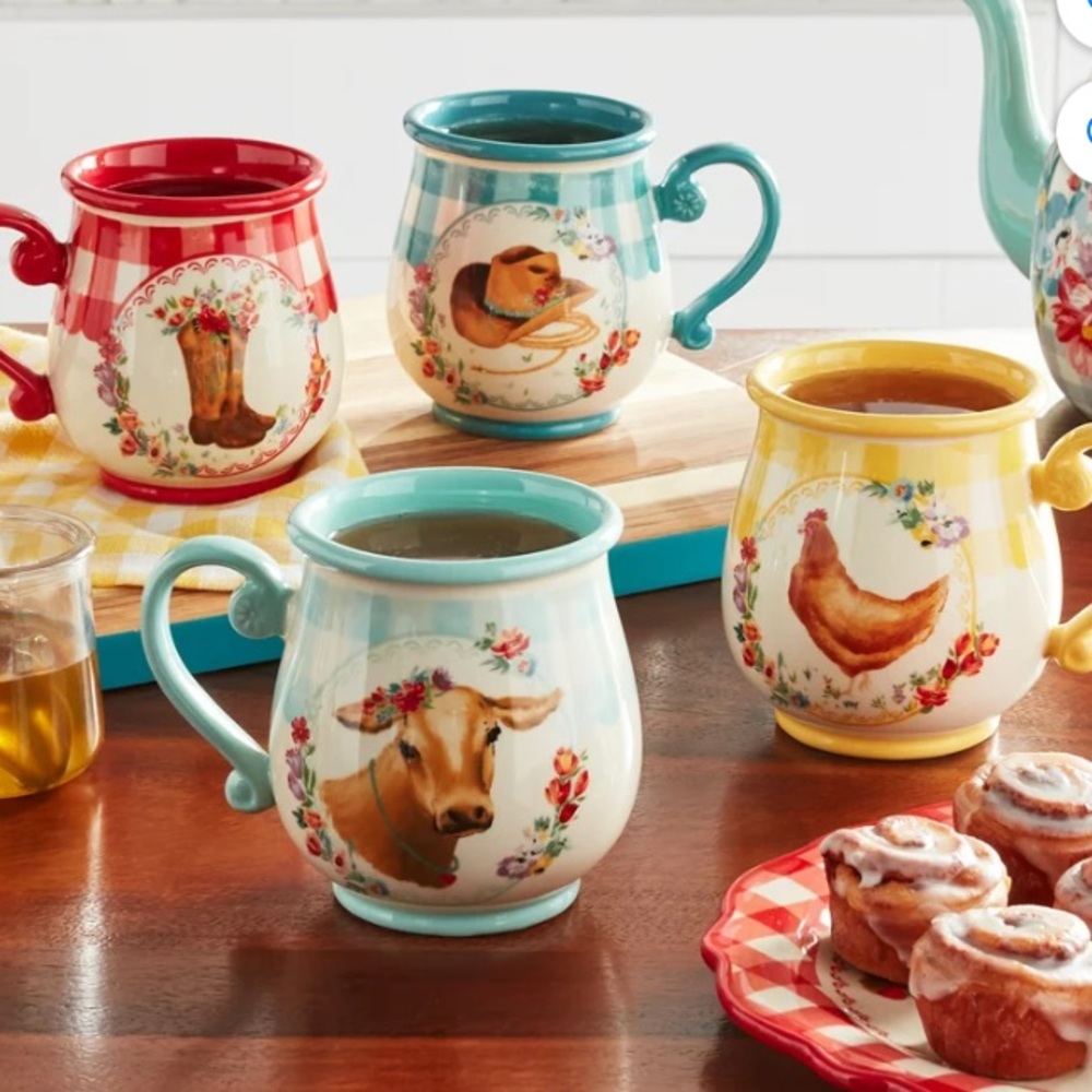 The Pioneer Woman Novelty Gingham Latte Belly Mugs - Set of 4 mugs